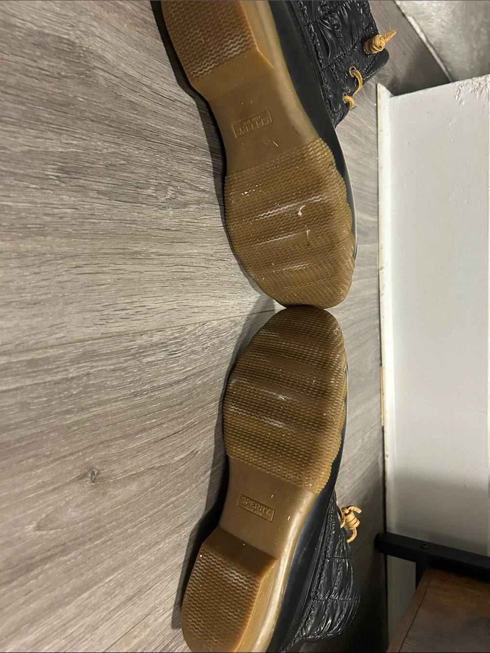 Sperry Black Waterproof Duck Boots with Tan Laces